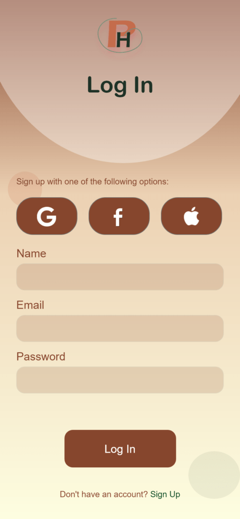 Login screen shows logging in with google, facebook,apple or internal